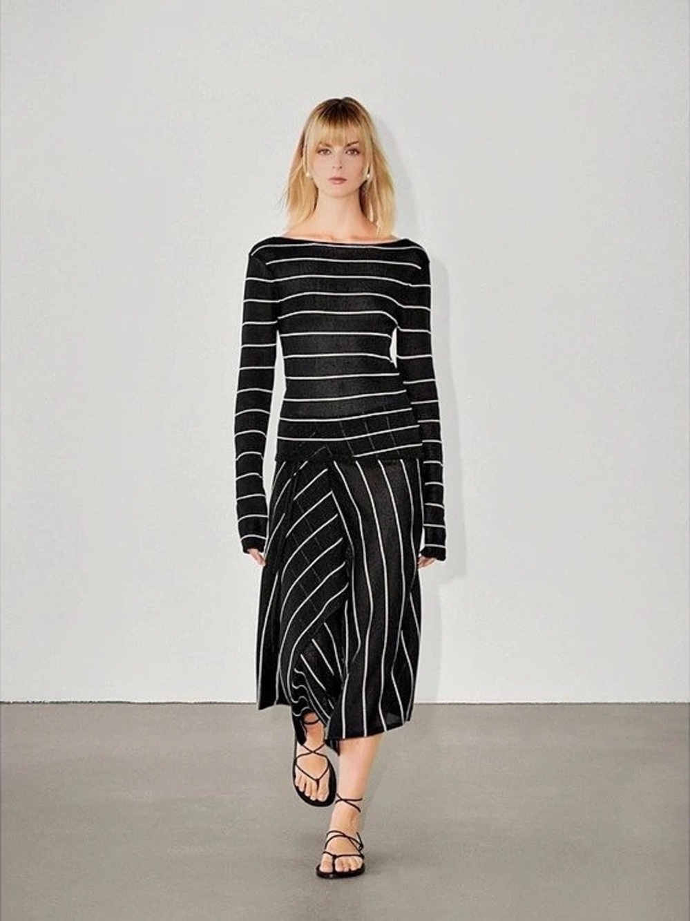 Massimo Dutti Striped Knit Top and Midi Skirt in Black & White - Like New